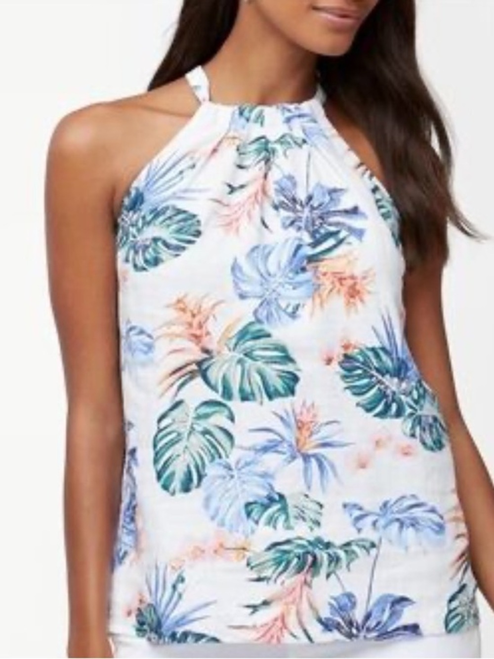 Tommy Bahama White Halter Cami with Tropical Print, Linen